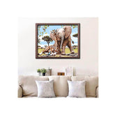Painting by Numbers Animals Elephant and Giraffe in Love